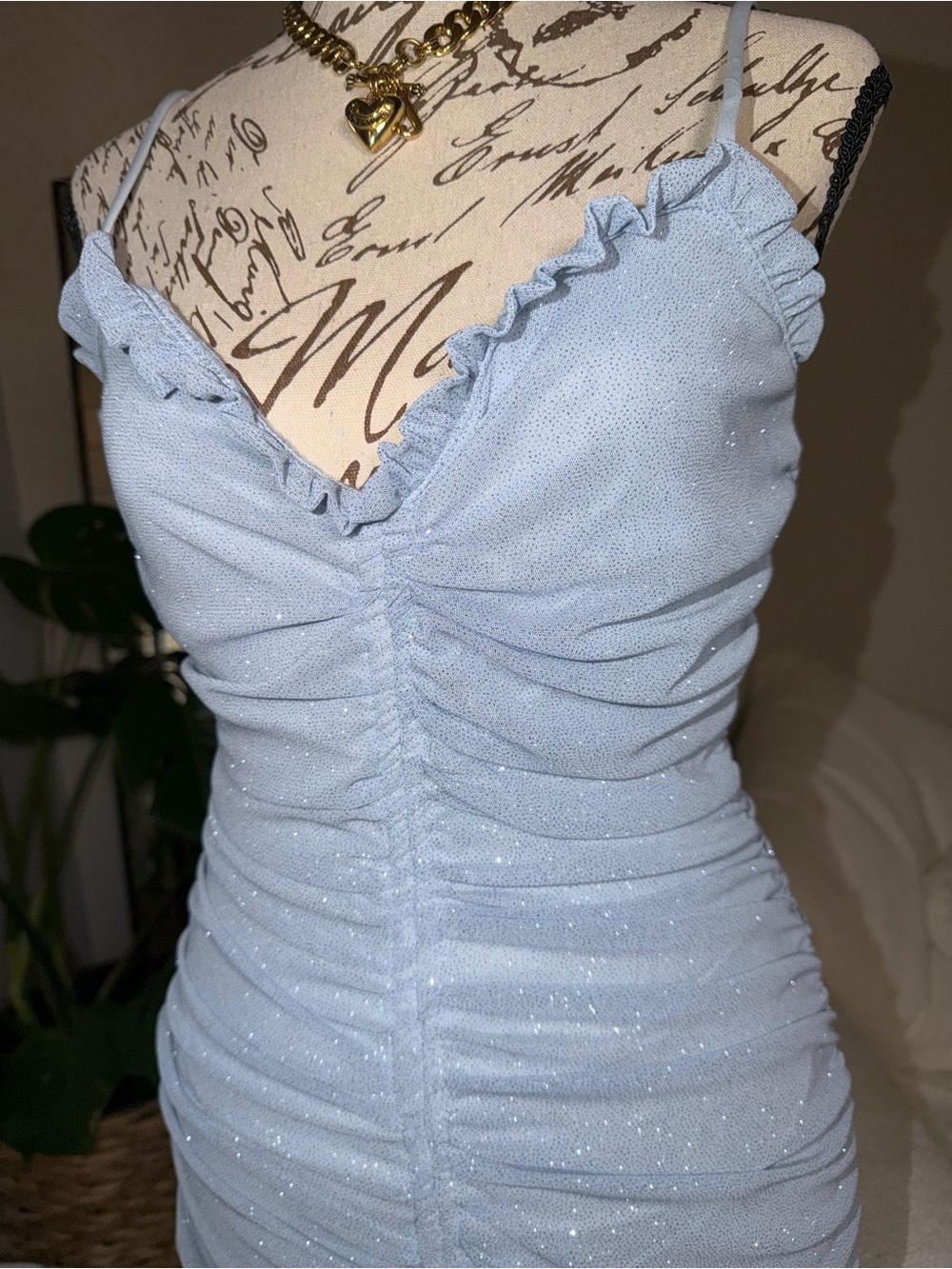 Windsor Light Blue Sparkle Ruched Mini Dress - Picture 3 of 9